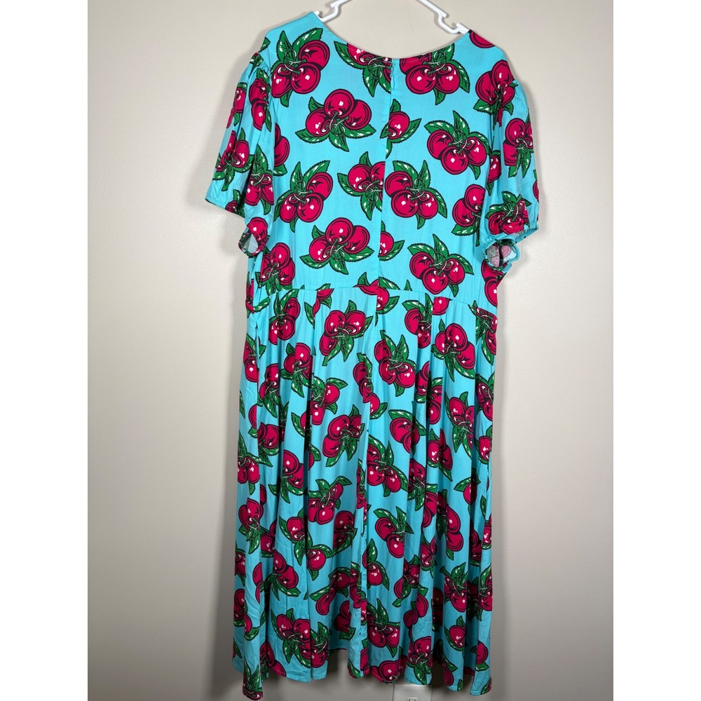 Torrid Betsey Johnson Blue Cherry Print Surplice Midi Dress Plus Size 24 Pockets - Picture 12 of 15